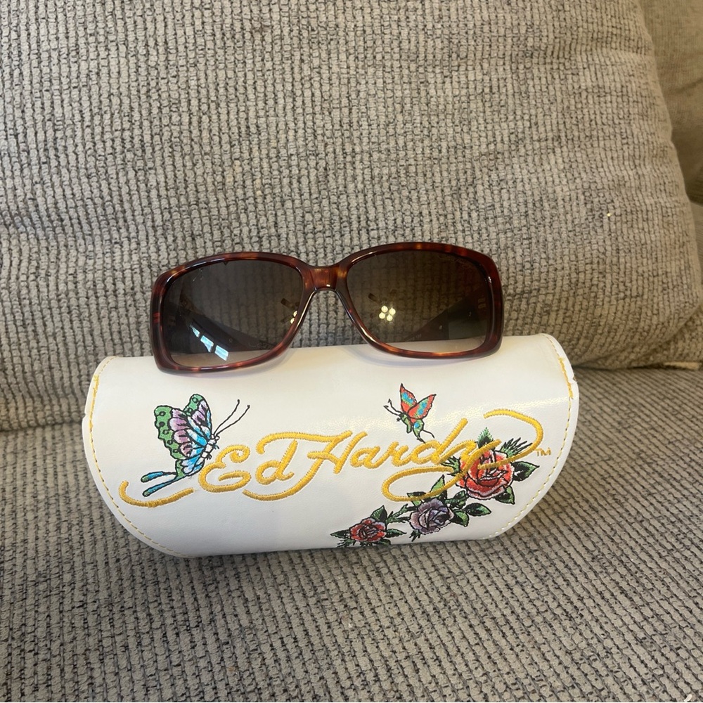 Ed Hardy “Heart and Dagger Tortoise” Sunglasses with Hardcase - NEVER WORN